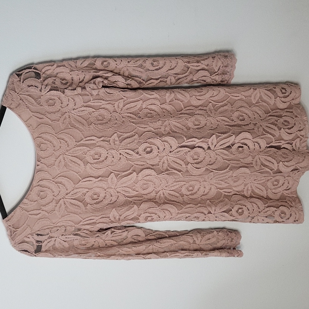 Lace Shift Dress with Lining / Taupe Long Sleeve